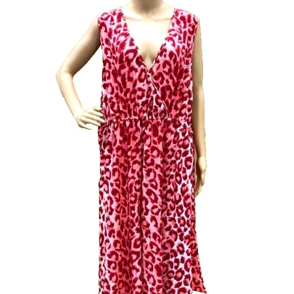 NWT Kate Spade Soft Coral Sleeveless V Neck Panthera Tie Waist Jumpsuit  - XL